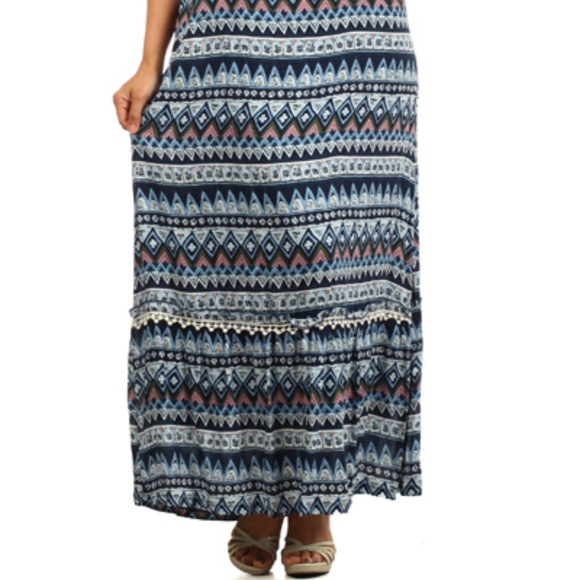 PLUS Blue Strapless Maxi - Aztec Print - Picture 3 of 5